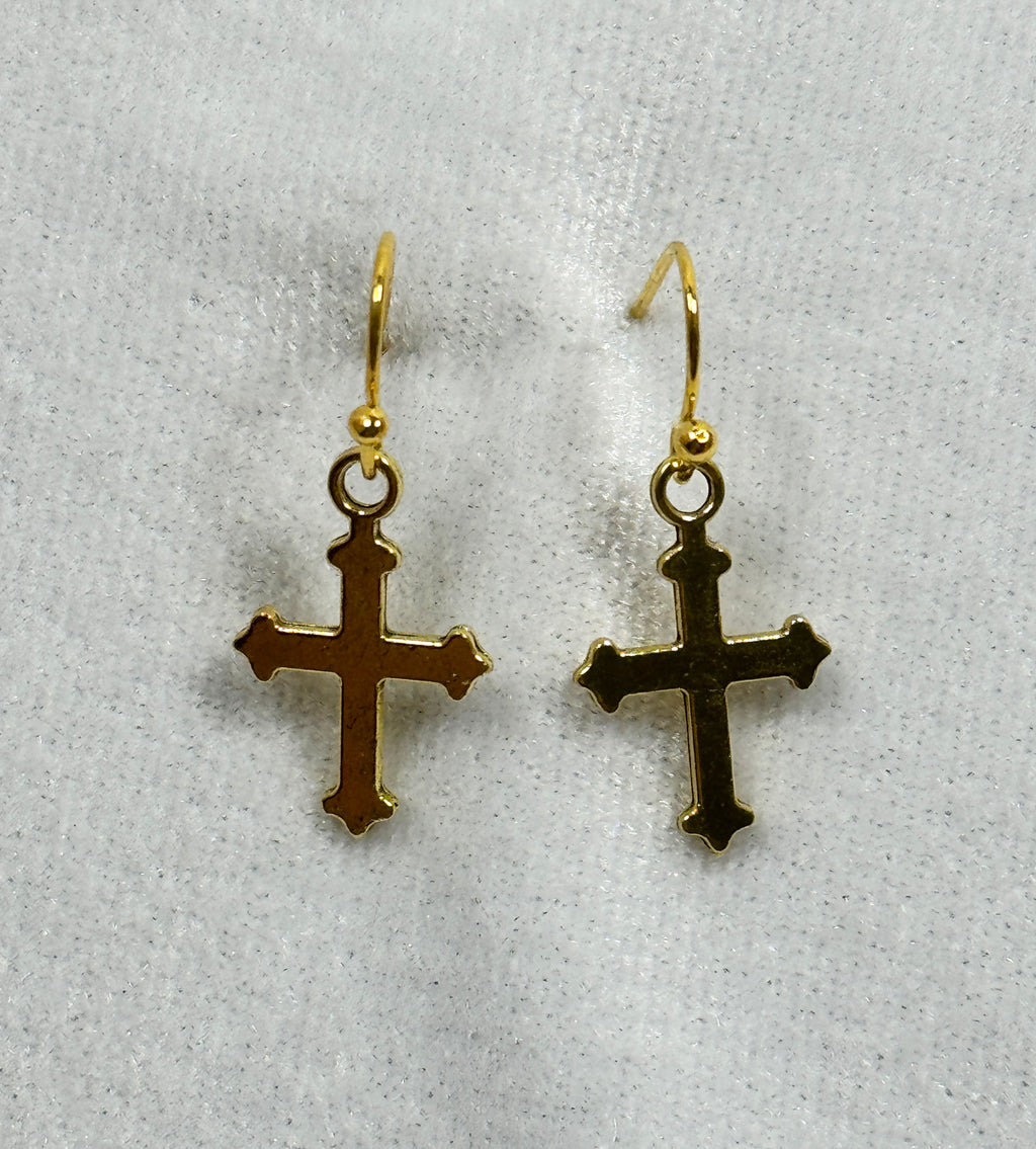 Gold Tone Cross Dangle Earrings Christian Faith Jewelry 3/4 Inch  E275