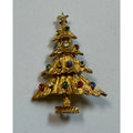 Vintage Gold Tone Rhinestone Christmas Tree Brooch Pin Holiday Jewelry 2" CP163