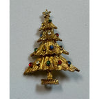 Vintage Gold Tone Rhinestone Christmas Tree Brooch Pin Holiday Jewelry 2" CP163