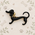 Black Dachshund Dog Brooch Pin Green Eyes Whimsical Puppy Jewelry CP169