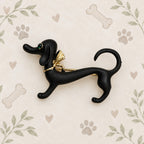 Black Dachshund Dog Brooch Pin Green Eyes Whimsical Puppy Jewelry CP169