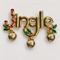 Jingle Christmas Brooch Gold Tone Bells Candy Cane Holly Enamel Holiday CP178