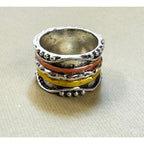 Size 10 Boho Wide Band Ring Silver Gold Copper Textured Statement Ring 1/2" B006
