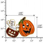 Halloween Pumpkin Ghost Brooch Orange Enamel Gold Tone Jack O Lantern Pin CP224