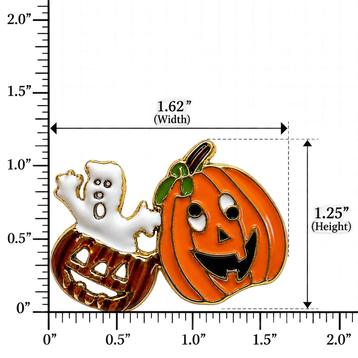 Halloween Pumpkin Ghost Brooch Orange Enamel Gold Tone Jack O Lantern Pin CP224