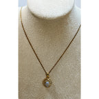 Vintage Style Opalite & Rhinestone Pendant Necklace Gold Tone 20" Chain