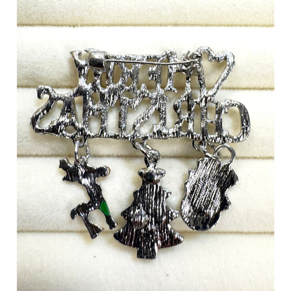 Merry Christmas Pin Brooch Snowman Tree Reindeer Charms Holiday Brooch 2" CP161