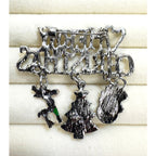 Merry Christmas Pin Brooch Snowman Tree Reindeer Charms Holiday Brooch 2" CP161