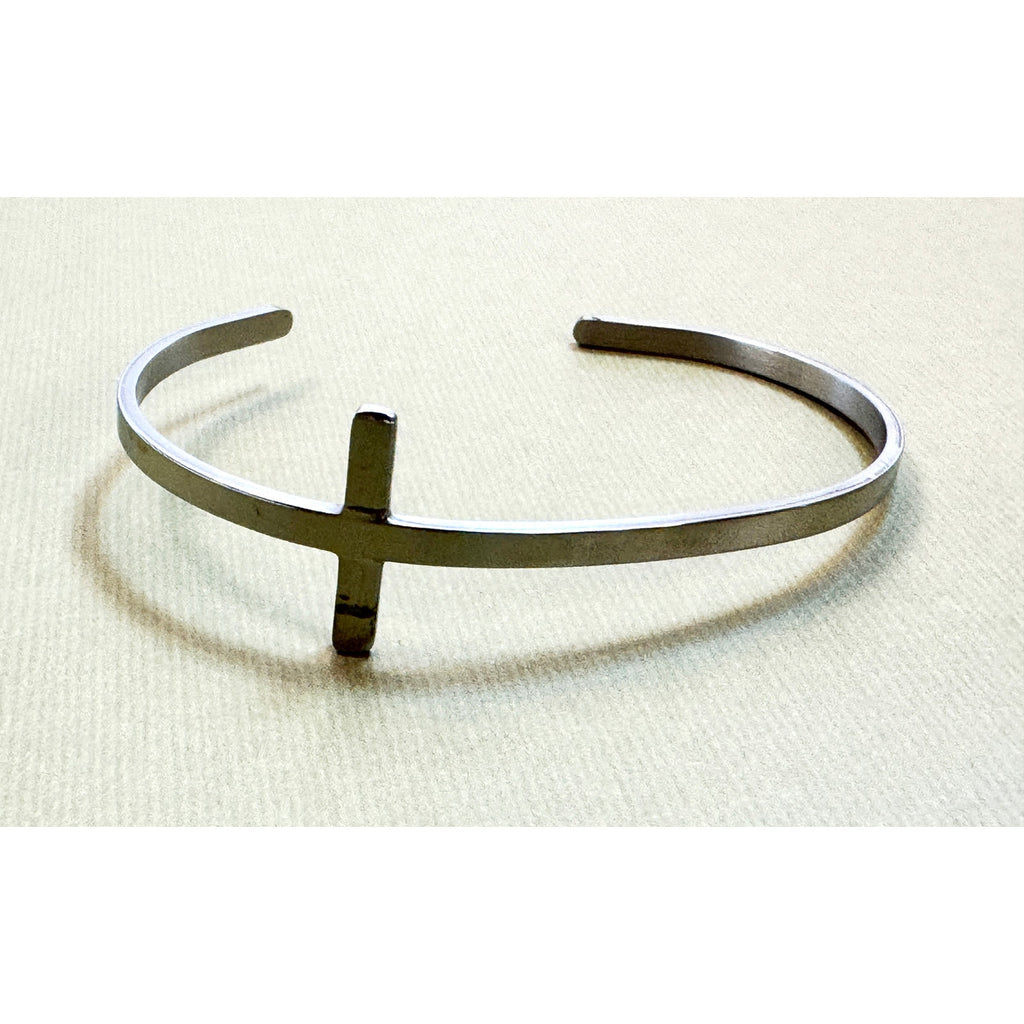 Silver Cross Cuff Bracelet Adjustable Christian Faith Bangle 1" Cross