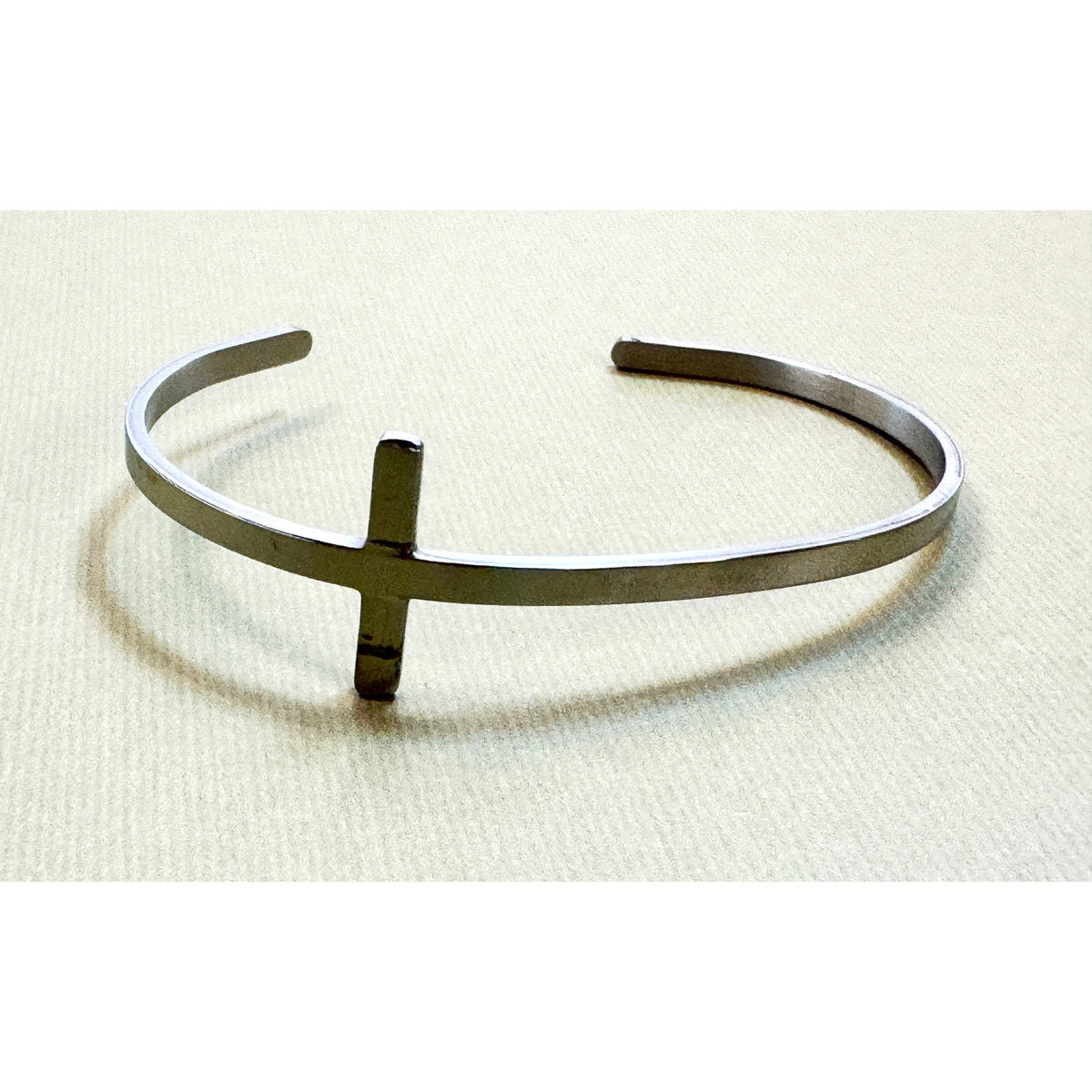Silver Cross Cuff Bracelet Adjustable Christian Faith Bangle 1" Cross
