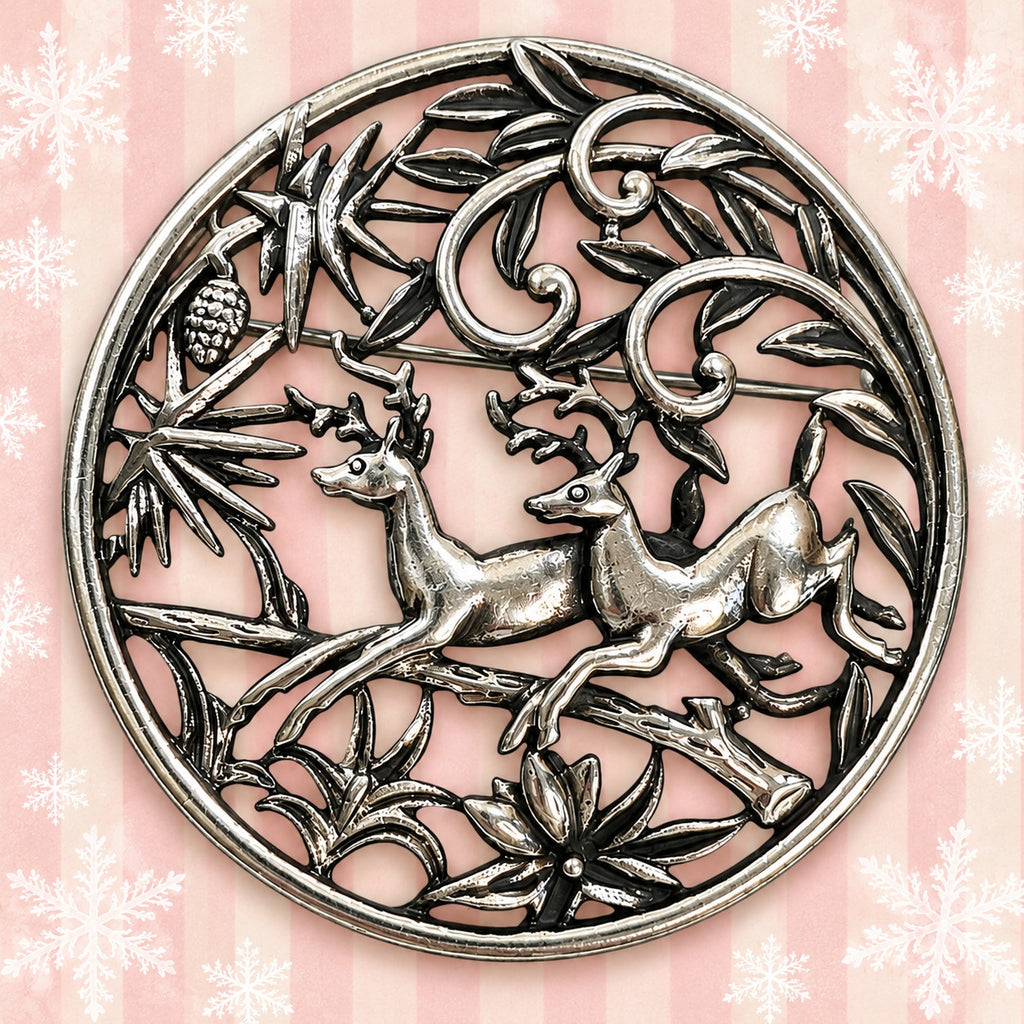 Vintage Sarah Coventry Running Deer Brooch Silver Tone Woodland Pin CP265