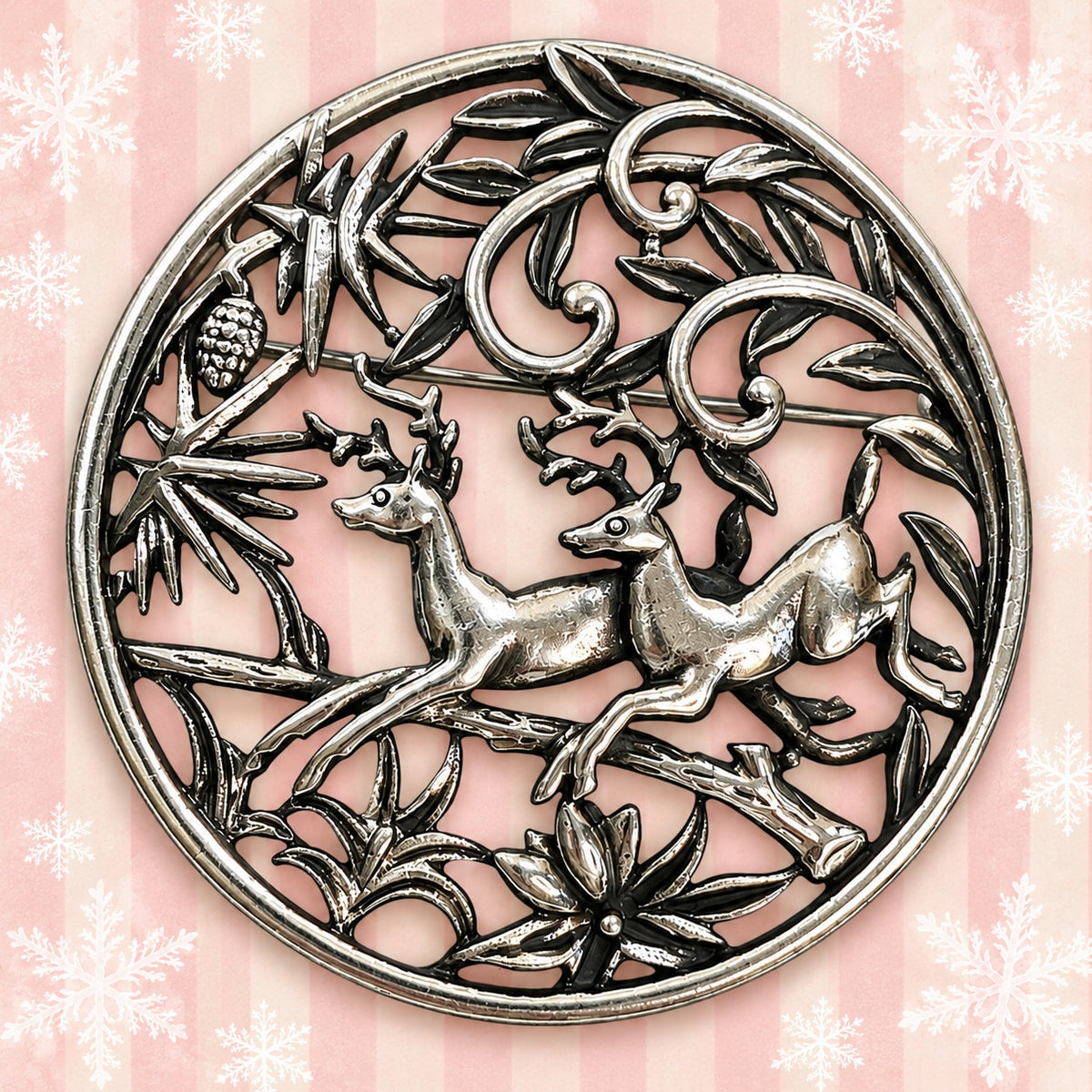 Vintage Sarah Coventry Running Deer Brooch Silver Tone Woodland Pin CP265