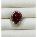 New Size 6 Red Oval Cabochon Ring Silver Tone Vintage Style Statement Ring R005