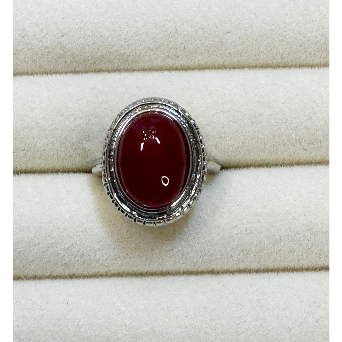 New Size 6 Red Oval Cabochon Ring Silver Tone Vintage Style Statement Ring R005