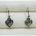 Tiny Silver Heart Dangle Hook Earrings Swirl Open Heart 3/4 Inch Minimalist E482