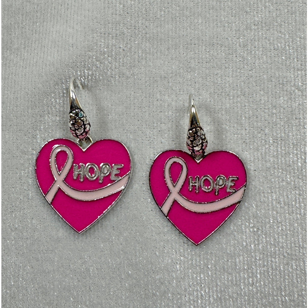 Breast Cancer Awareness Earrings Pink Ribbon Silver Tone  E235