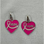 Breast Cancer Awareness Earrings Pink Ribbon Silver Tone  E235