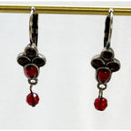 Red Crystal Leverback Dangle Earrings Silver Tone 1.5 Inch Pre-Loved E606