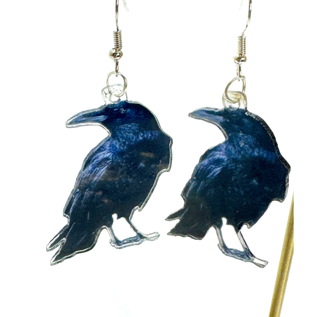 Halloween Black Crow Raven Dangle Earrings Gothic Spooky Bird Jewelry E481