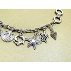 Silver Sea Life Charm Bracelet Turtle Seahorse Dolphin Shell 7-7.5 In B141