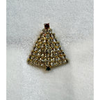 Vintage Clear Rhinestone Christmas Tree Brooch Pin Gold Tone Holiday Jewelry CP181