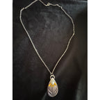 Yellow Flower with Pearl on a Silver Pendant 24 Inch Chain N274