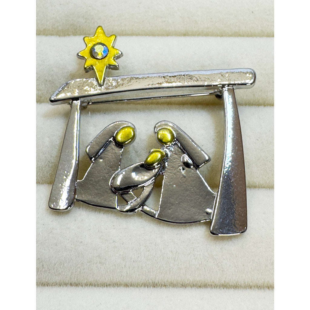 Christmas Nativity Brooch Holy Family Star Pin 1.5" Religious CP232