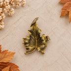 Gold Tone Maple Leaf Brooch Clear Rhinestone Vintage Style Fall Pin 2.75" CP212