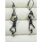 Halloween Skeleton Dangle Earrings Silver Tone Leverback Gothic Spooky 1.5" E491