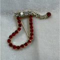 Vintage Christmas Stocking Pin Red Clear Rhinestone Holiday Brooch 1.5" CP177