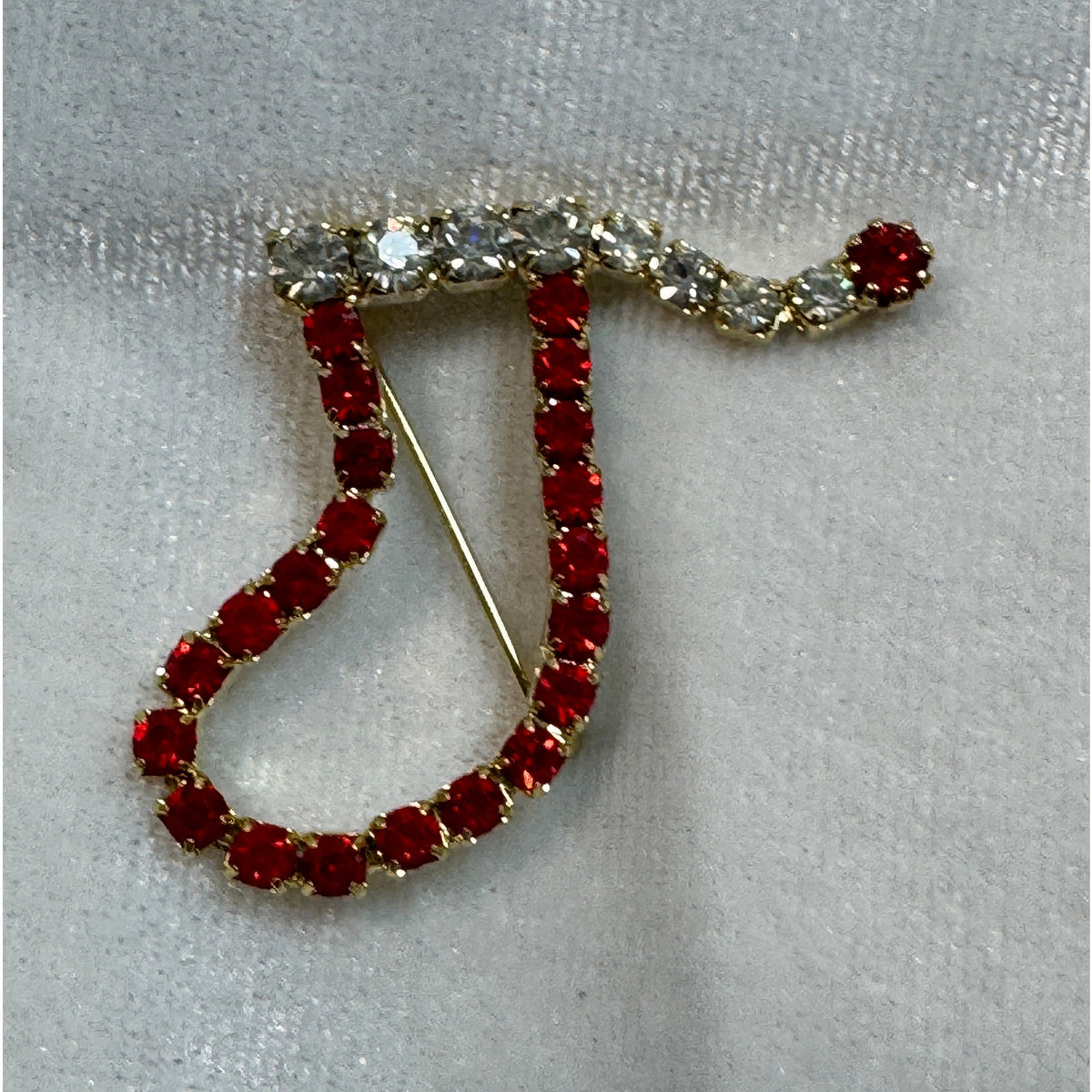 Vintage Christmas Stocking Pin Red Clear Rhinestone Holiday Brooch 1.5" CP177