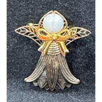 Vintage Angel Brooch with Filigree Wings & Frosted Bead Head CP52