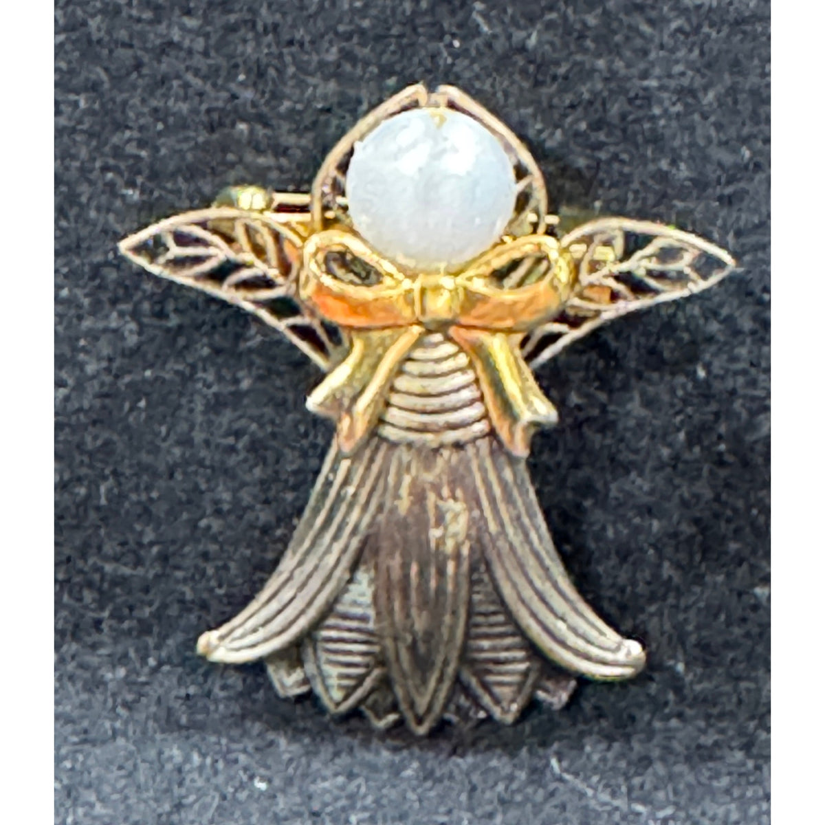 Vintage Angel Brooch with Filigree Wings & Frosted Bead Head CP52