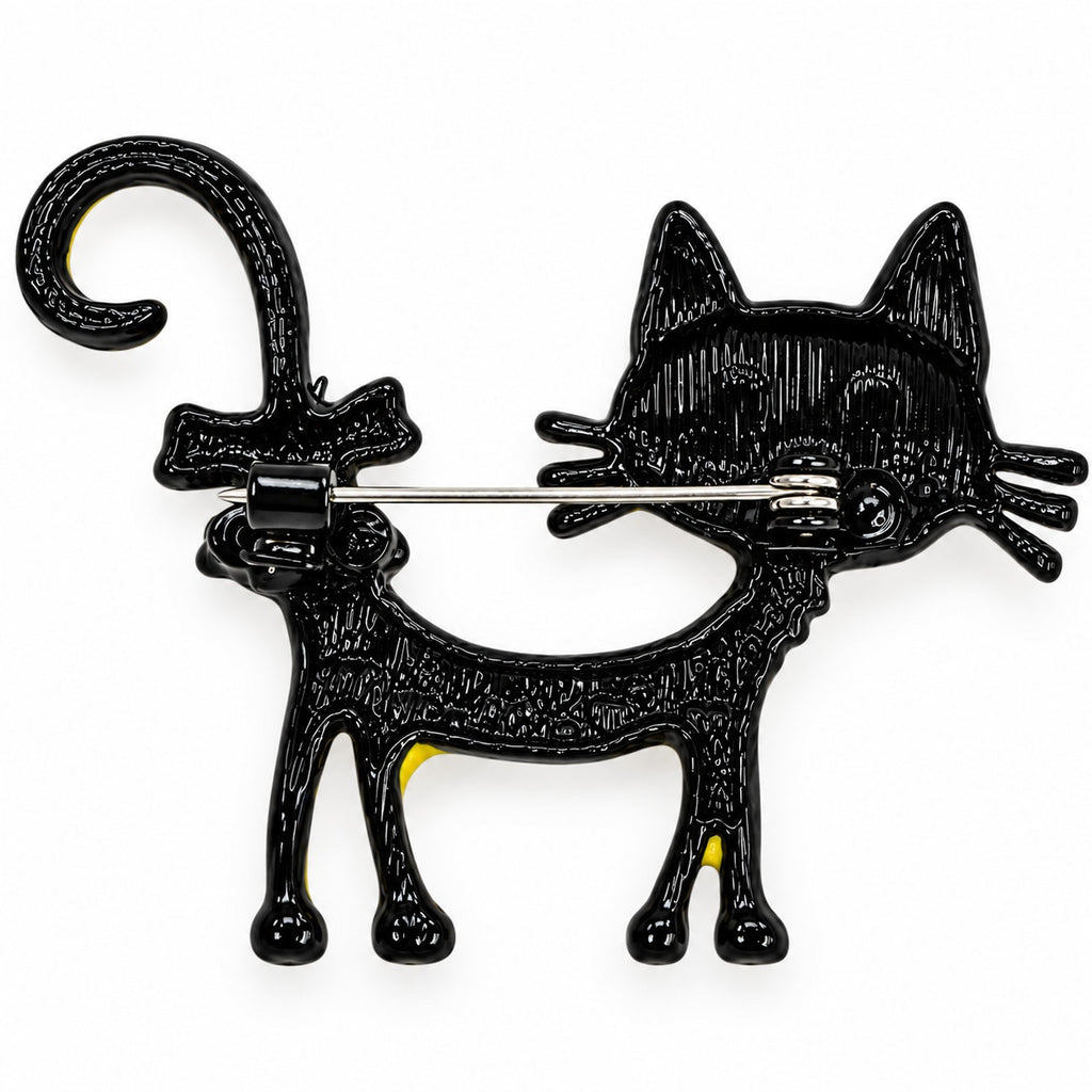 New Whimsical Yellow Color Enamel Cat Brooch Pin  Costume Jewelry CP165
