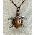 Sea Turtle Necklace Turtle Pendant 22" Chain Silver & Copper Tone  New N467