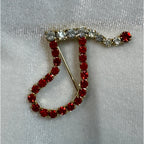 Vintage Christmas Stocking Pin Red Clear Rhinestone Holiday Brooch 1.5" CP177