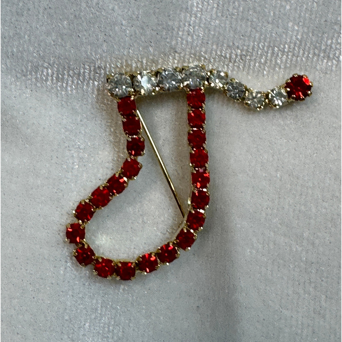 Vintage Christmas Stocking Pin Red Clear Rhinestone Holiday Brooch 1.5" CP177