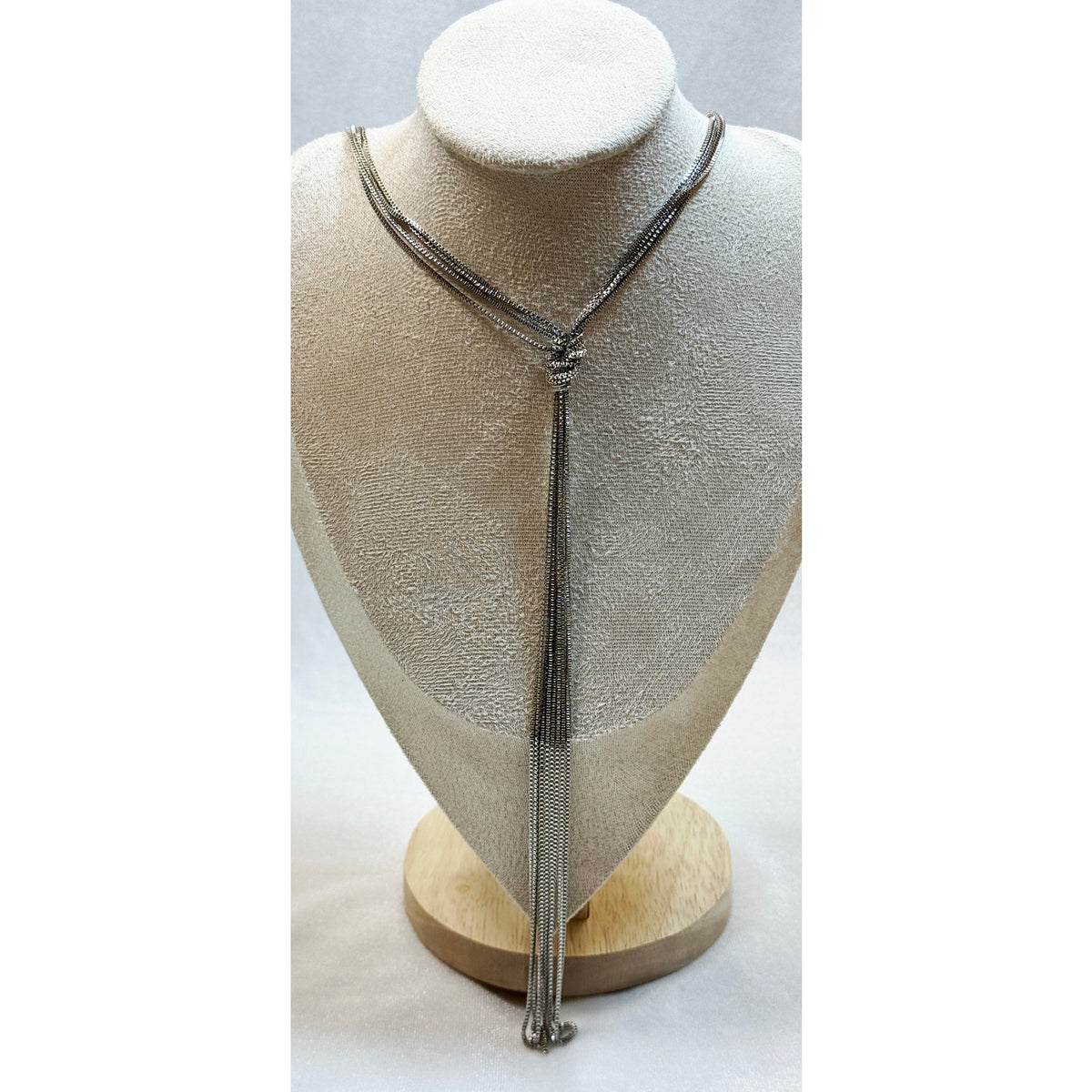 Silver Tassel Necklace Long Chain Fringe Lariat Style Statement 18-20"  N375