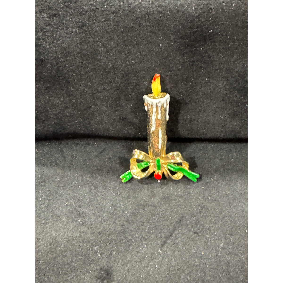Vintage Enamel Christmas Candle Brooch Gold Tone Holly Pin 1″×1.75″  CP58