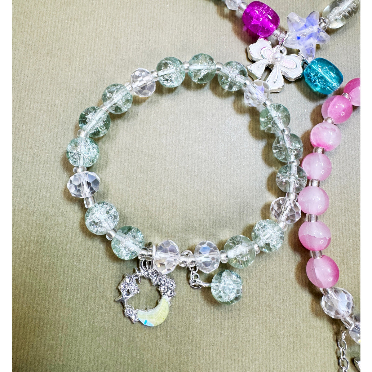 Set of 3 Stretch Beaded Bracelets Multicolor Charm Stack Boho Gift B118