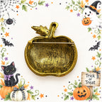 Halloween Jack O Lantern Brooch Orange Rhinestone Pumpkin Gold Tone Pin CP214
