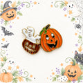 Halloween Pumpkin Ghost Brooch Orange Enamel Gold Tone Jack O Lantern Pin CP224