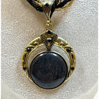 Black Stone Pendant Necklace Multi Strand Beaded Cord 16-18" Boho N365