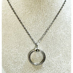 Silver Tone Circle Pendant Necklace Open Hoop Pendant Minimalist Pre-Loved N460