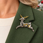 Vintage Hallmark HMK CDS Reindeer Brooch Silver Gold Tone Christmas Pin CP266