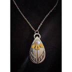 Yellow Flower with Pearl on a Silver Pendant 24 Inch Chain N274