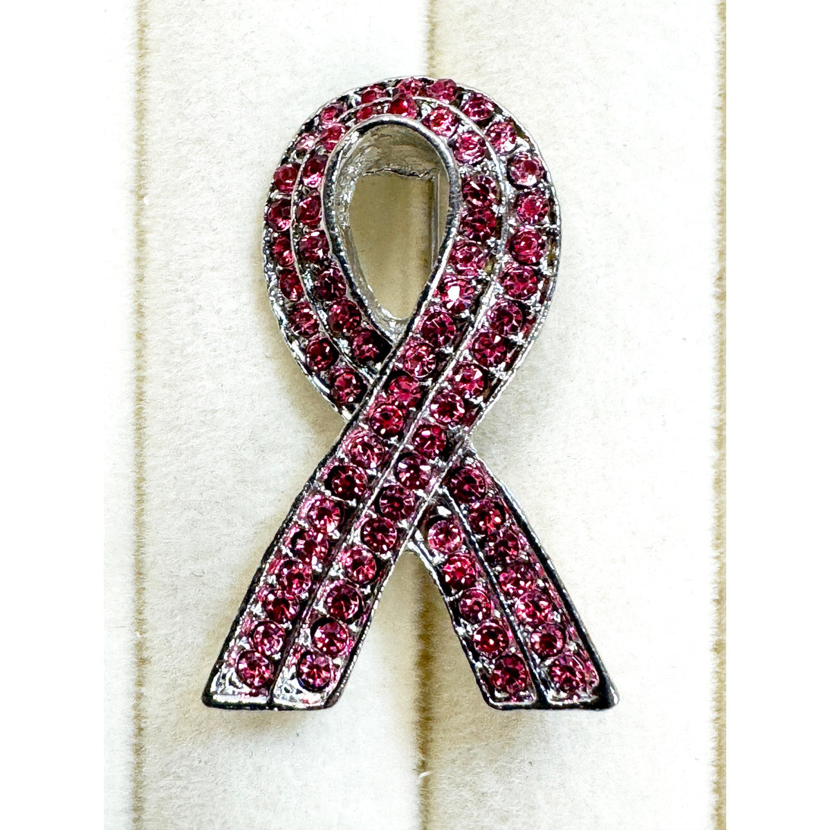 Pink Rhinestone Breast Cancer Awareness Ribbon Brooch Pin Silver 1.25"  CP 187