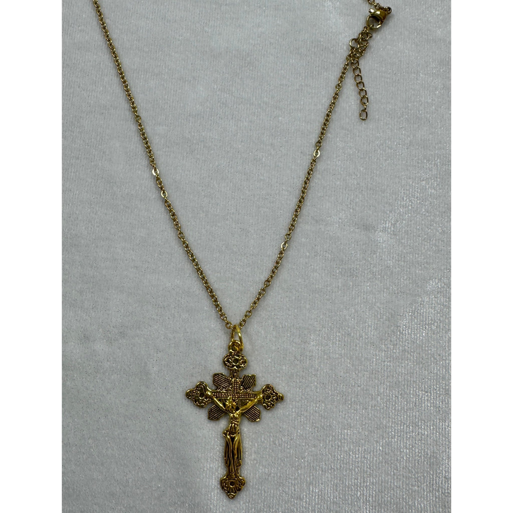 Gold Tone Cross Necklace 18-20 Inch Chain Christian Faith Jewelry N291