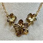 Gold Flower Necklace 16-18" Floral Statement Necklace Three Flower Pendant N353