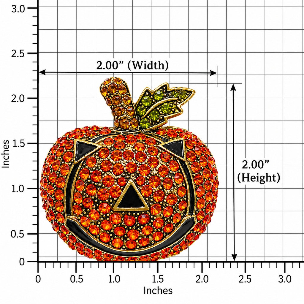 Halloween Jack O Lantern Brooch Orange Rhinestone Pumpkin Gold Tone Pin CP214